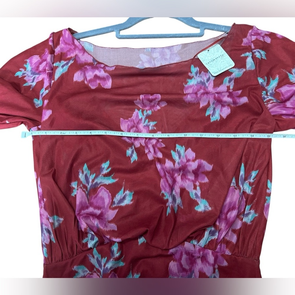 Free People Womens Size Small Bodysuit Cherry Red Printed Floral lace lined NWT - Picture 14 of 15